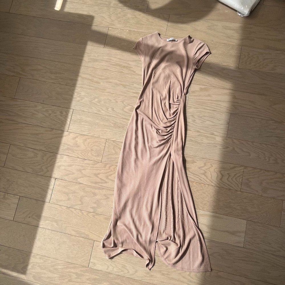 Reformation Tan Knit Midi Dress, with leg slit